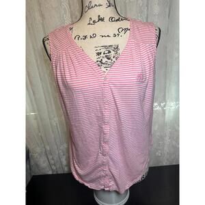Lauren Ralph Lauren Pink & White Striped Sleeveless Button Front Top - Size M